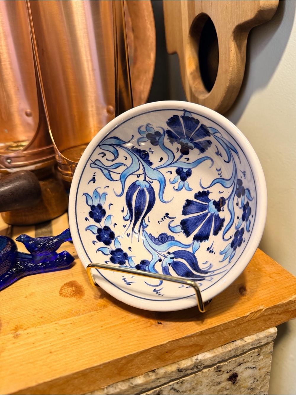 Hand Painted Turkish Iznik Style Ceramic Bowl Blue White Turquoise 5” Floral